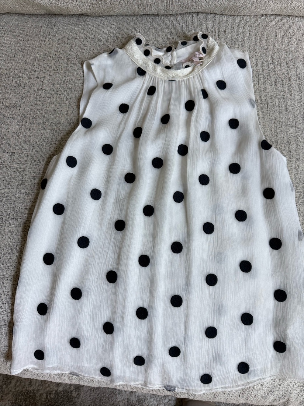 Rebecca Taylor White Blouse with Black Polka Dots and Ruffle Collar